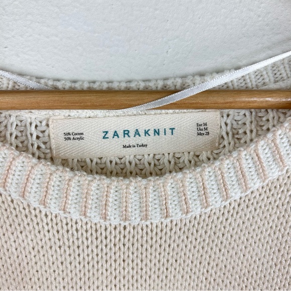 Zara Knit Cropped Scoop Neck Hi-Lo Cotton Blend Sweater with 3/4 Sleeves. Size M - Picture 3 of 7